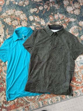 all in motion Olive Green Palm-Print Polo